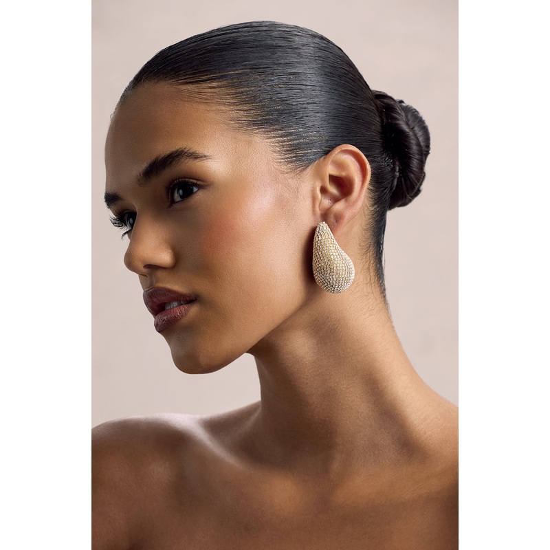 True Icon | Gold Diamante Statement Teardrop Earrings